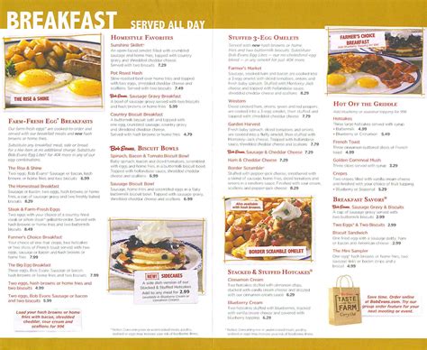 We offer classic American favorites, innovative menu items, and family sized meals made with fresh ingredients and served with a smile. . Bob evans restaurants menu